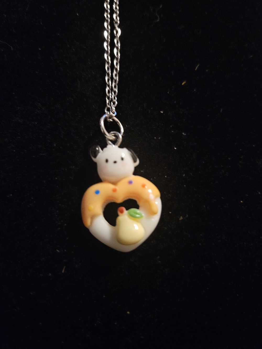 Cute Donut Heart Pendant Necklace in White and Orange